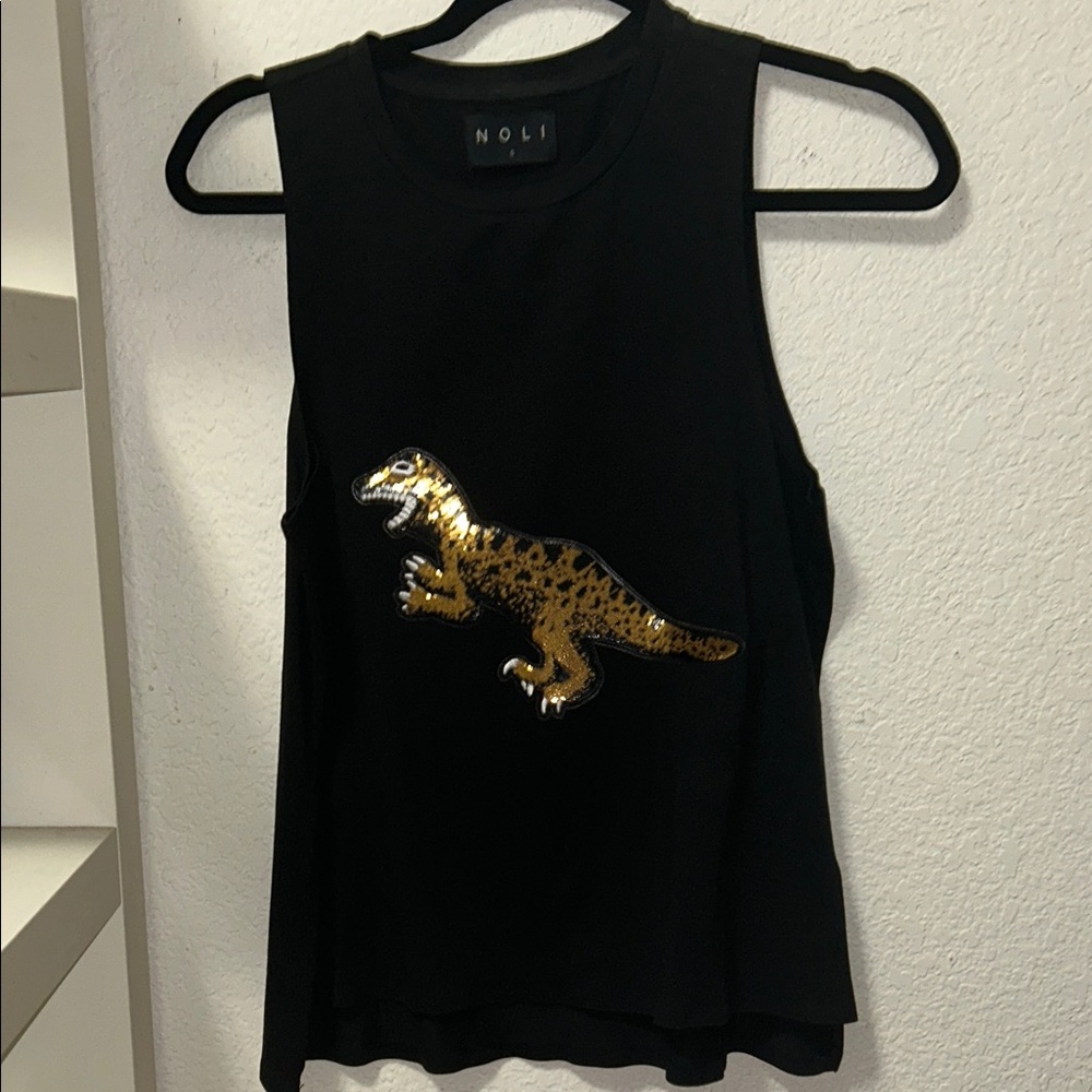 Noli Black Muscle Tee with Gold Dinosaur